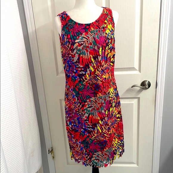 Frank Lyman Design Multicolour Tropical Cocktail Dress Laser Cut Lace Size 12 - Picture 1 of 10